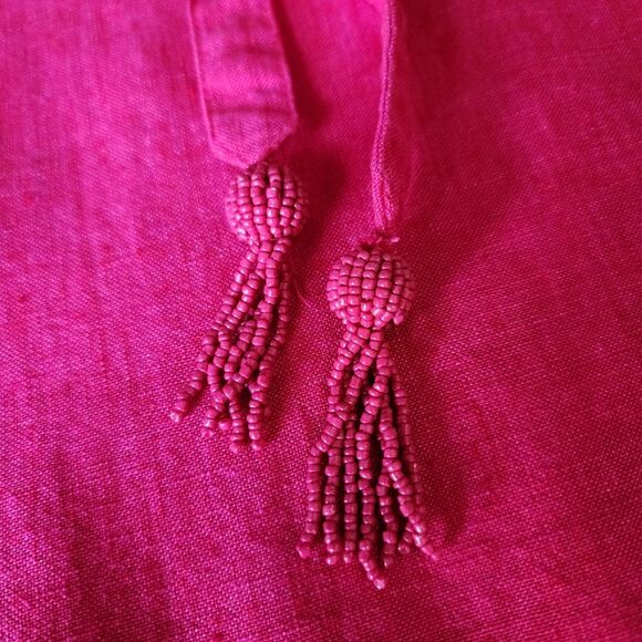 Chico's Pink Linen Midi Dress Embroidered Tassels Pockets Coastal Boho Sz 4-6 S - Picture 4 of 15